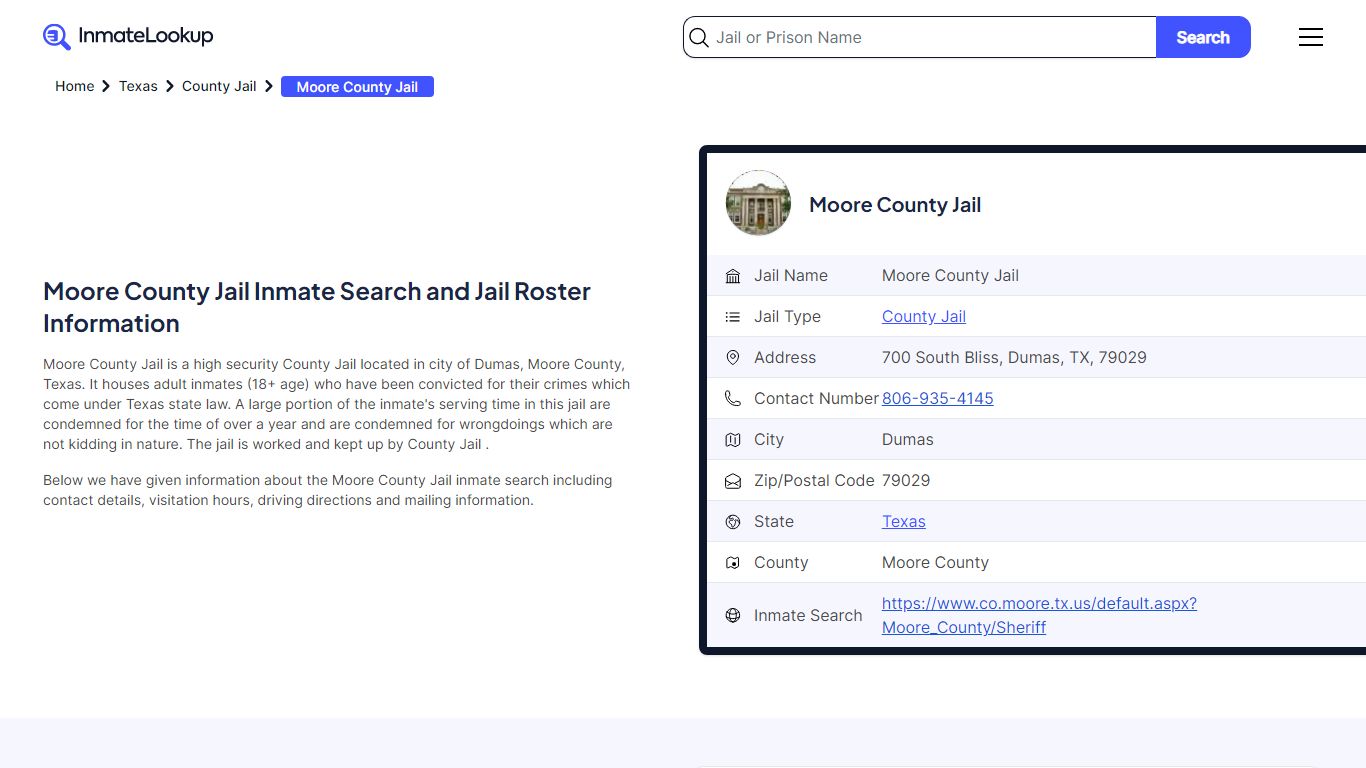 Moore County Jail (TX) Inmate Search Texas - Inmate Lookup