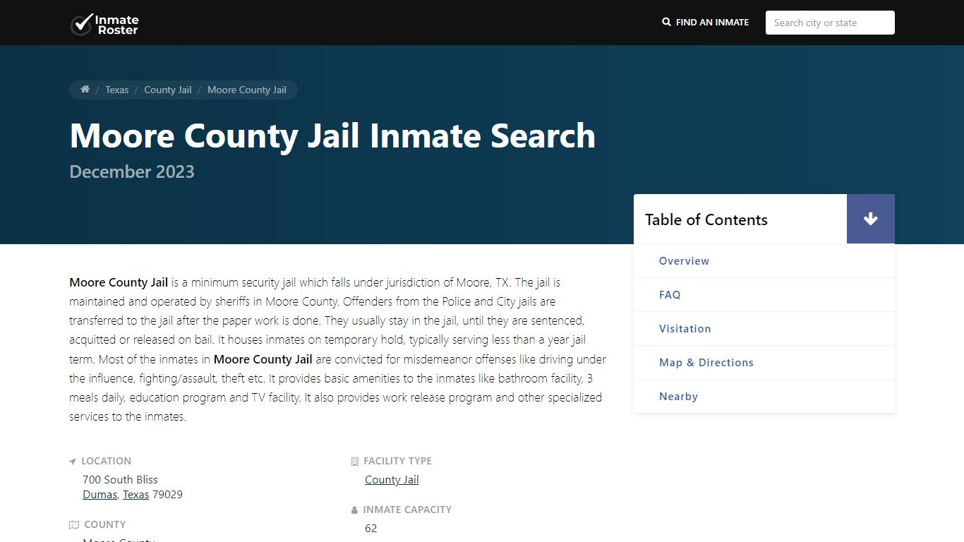 Inmate Search | Moore County Jail - Dumas, TX