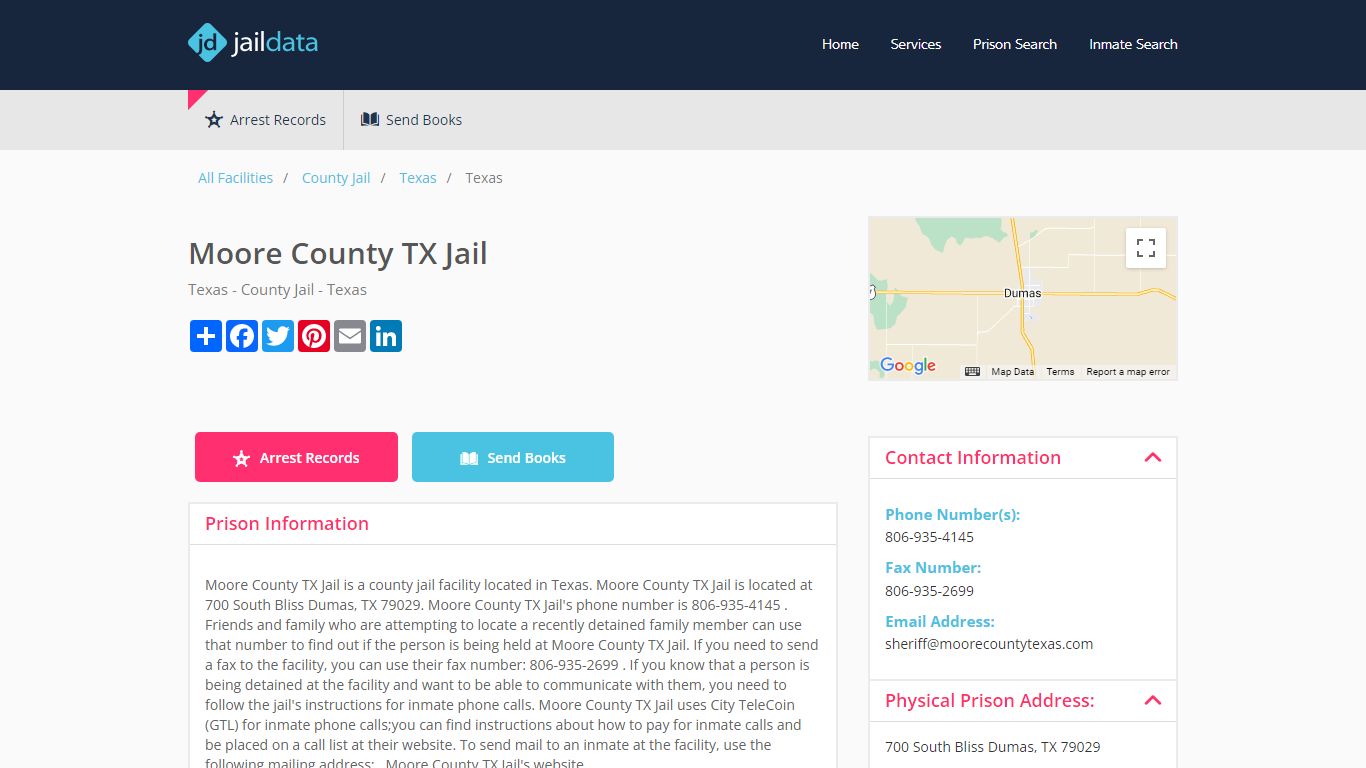 Moore County TX Jail Inmate Search and Prisoner Info - Dumas, TX